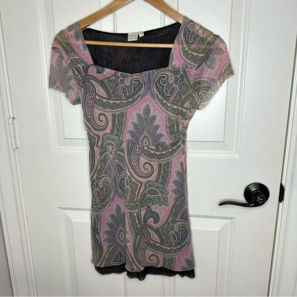 Y2K Johnny Heaven Paisley Floral Micro Mesh Baby Doll Style Blouse Sz S Fairy - Picture 1 of 7